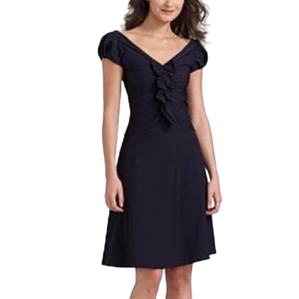 Diane von Furstenberg Black Samaya Ruffle Dress Wide V-Neck A-Line DVF Size 0
